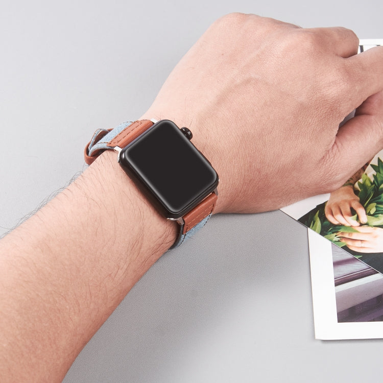 Silver Buckle Leather Strap For Apple Watch Ultra 49mm&Watch Ultra 2 49mm / Series 9&8&7 45mm / SE 3&SE 2&6&SE&5&4 44mm / 3&2&1 42mm(Light Blue+Black) by bashfashion