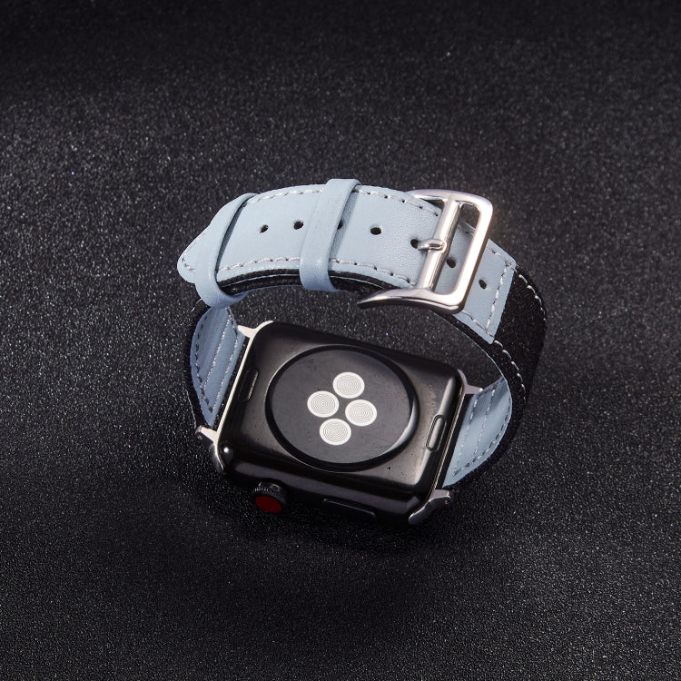 Silver Buckle Leather Strap For Apple Watch Ultra 49mm&Watch Ultra 2 49mm / Series 9&8&7 45mm / SE 3&SE 2&6&SE&5&4 44mm / 3&2&1 42mm(Light Blue+Black) by bashfashion