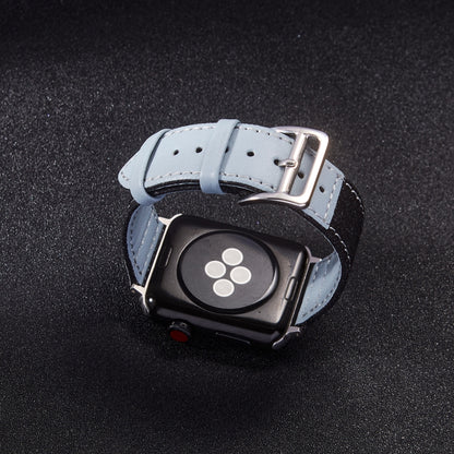 Silver Buckle Leather Strap For Apple Watch Ultra 49mm&Watch Ultra 2 49mm / Series 9&8&7 45mm / SE 3&SE 2&6&SE&5&4 44mm / 3&2&1 42mm(Light Blue+Black) by bashfashion
