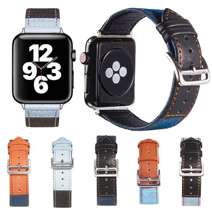 Silver Buckle Leather Strap For Apple Watch Ultra 49mm&Watch Ultra 2 49mm / Series 9&8&7 45mm / SE 3&SE 2&6&SE&5&4 44mm / 3&2&1 42mm(Light Blue+Black) by bashfashion