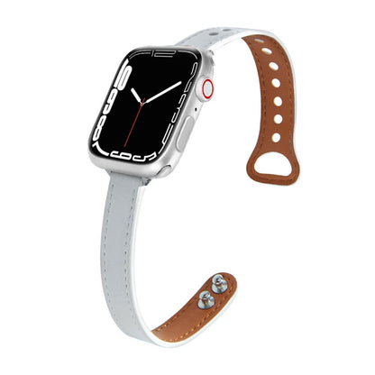Leather Strap Watch Band For Apple Watch Ultra 49mm&Watch Ultra 2 49mm / Series 9&8&7 45mm / SE 3&SE 2&6&SE&5&4 44mm / 3&2&1 42mm(White) by bashfashion