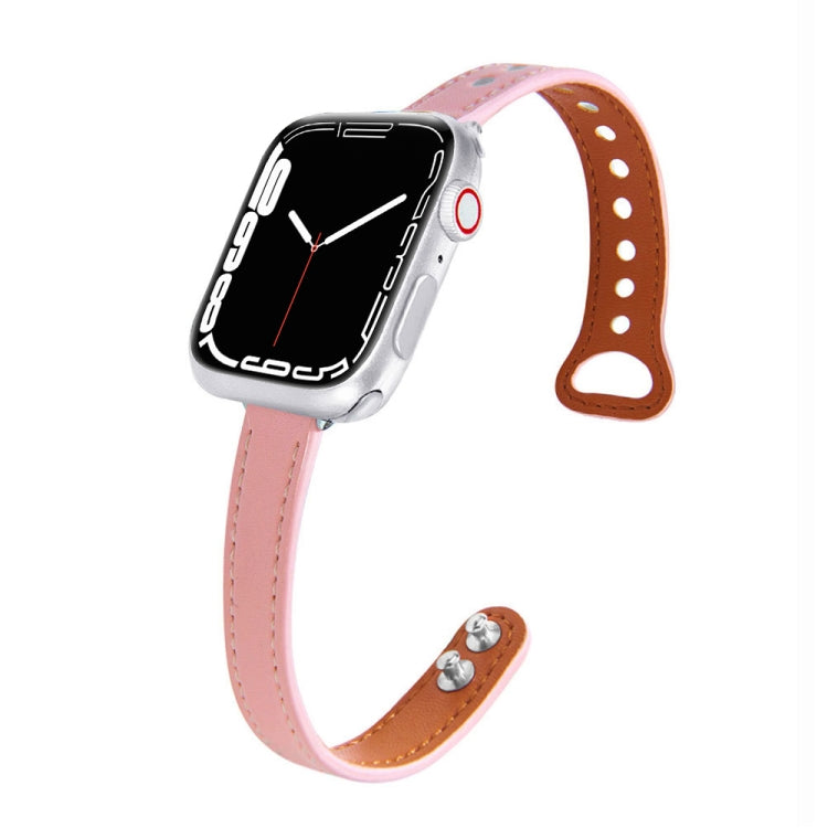 Leather Strap Watch Band For Apple Watch Ultra 49mm&Watch Ultra 2 49mm / Series 9&8&7 45mm / SE 3&SE 2&6&SE&5&4 44mm / 3&2&1 42mm(Pink) by bashfashion