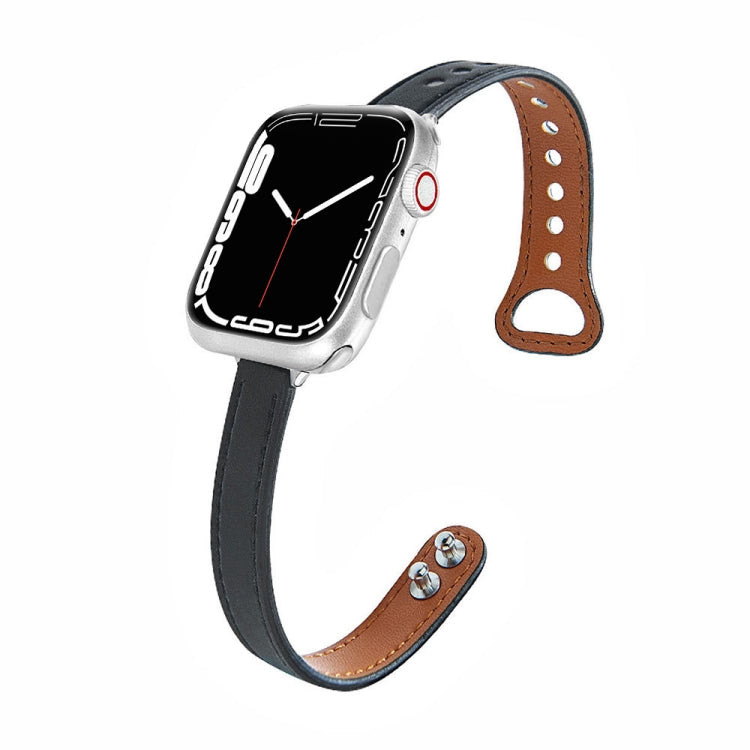 Leather Strap Watch Band For Apple Watch Ultra 49mm&Watch Ultra 2 49mm / Series 9&8&7 45mm / SE 3&SE 2&6&SE&5&4 44mm / 3&2&1 42mm(Black) by bashfashion