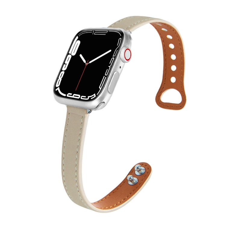 Leather Strap Watch Band For Apple Watch Ultra 49mm&Watch Ultra 2 49mm / Series 9&8&7 45mm / SE 3&SE 2&6&SE&5&4 44mm / 3&2&1 42mm(Beige) by bashfashion