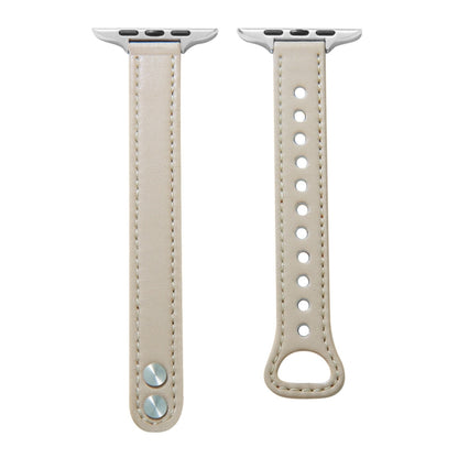 Leather Strap Watch Band For Apple Watch Ultra 49mm&Watch Ultra 2 49mm / Series 9&8&7 45mm / SE 3&SE 2&6&SE&5&4 44mm / 3&2&1 42mm(Beige) by bashfashion