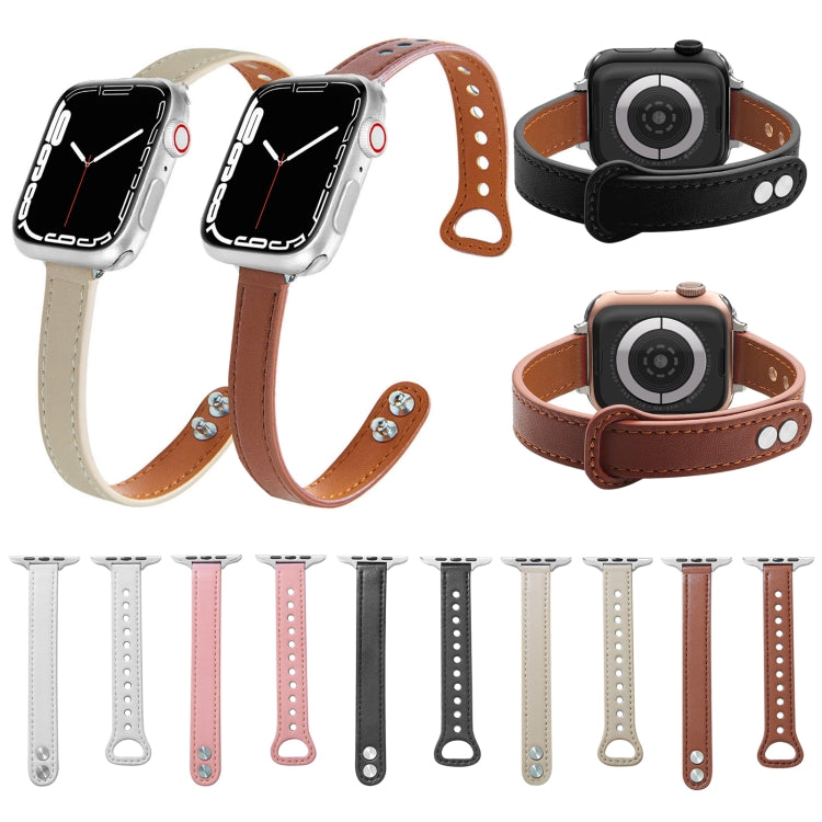 Leather Strap Watch Band For Apple Watch Ultra 49mm&Watch Ultra 2 49mm / Series 9&8&7 45mm / SE 3&SE 2&6&SE&5&4 44mm / 3&2&1 42mm(White) by bashfashion