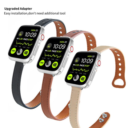Leather Strap Watch Band For Apple Watch Ultra 49mm&Watch Ultra 2 49mm / Series 9&8&7 45mm / SE 3&SE 2&6&SE&5&4 44mm / 3&2&1 42mm(White) by bashfashion