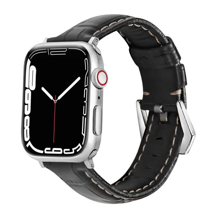 Leather Strap Watch Band For Apple Watch Ultra 49mm&Watch Ultra 2 49mm / Series 9&8&7 45mm / SE 3&SE 2&6&SE&5&4 44mm / 3&2&1 42mm(Black) by bashfashion