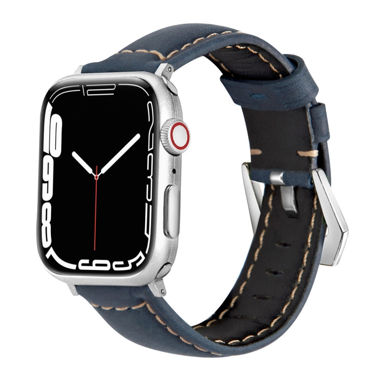 Leather Strap Watch Band For Apple Watch Ultra 49mm&Watch Ultra 2 49mm / Series 9&8&7 45mm / SE 3&SE 2&6&SE&5&4 44mm / 3&2&1 42mm(Blue) by bashfashion