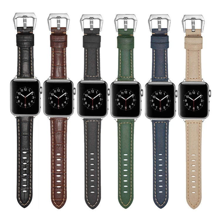 Leather Strap Watch Band For Apple Watch Ultra 49mm&Watch Ultra 2 49mm / Series 9&8&7 45mm / SE 3&SE 2&6&SE&5&4 44mm / 3&2&1 42mm(Blue) by bashfashion