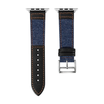 Denim Fit Leather Watch Band For Apple Watch Series 9&8&7 41mm / SE 3&SE 2&6&SE&5&4 40mm / 3&2&1 38mm(Blue+Black) by bashfashion