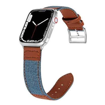 Denim Fit Leather Watch Band For Apple Watch Series 9&8&7 41mm / SE 3&SE 2&6&SE&5&4 40mm / 3&2&1 38mm(Light Blue+Brown) by bashfashion