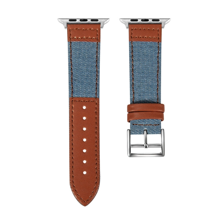 Denim Fit Leather Watch Band For Apple Watch Series 9&8&7 41mm / SE 3&SE 2&6&SE&5&4 40mm / 3&2&1 38mm(Light Blue+Brown) by bashfashion