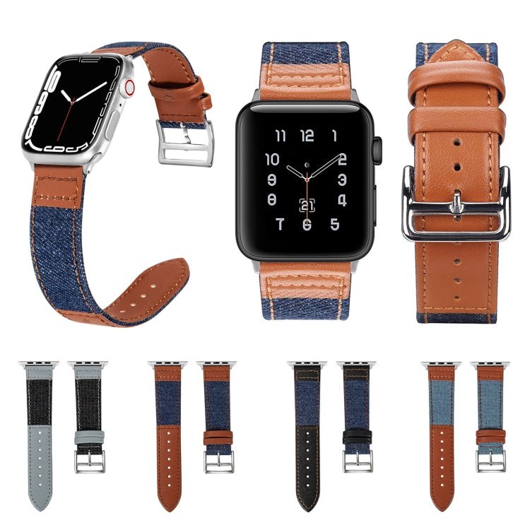 Denim Fit Leather Watch Band For Apple Watch Series 9&8&7 41mm / SE 3&SE 2&6&SE&5&4 40mm / 3&2&1 38mm(Light Blue+Brown) by bashfashion
