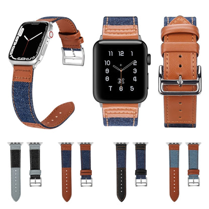 Denim Fit Leather Watch Band For Apple Watch Series 9&8&7 41mm / SE 3&SE 2&6&SE&5&4 40mm / 3&2&1 38mm(Black + Light Blue) by bashfashion