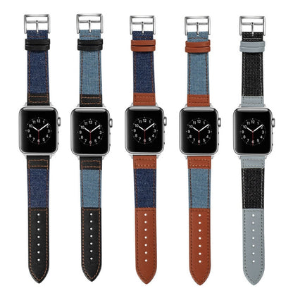 Denim Fit Leather Watch Band For Apple Watch Series 9&8&7 41mm / SE 3&SE 2&6&SE&5&4 40mm / 3&2&1 38mm(Light Blue+Brown) by bashfashion