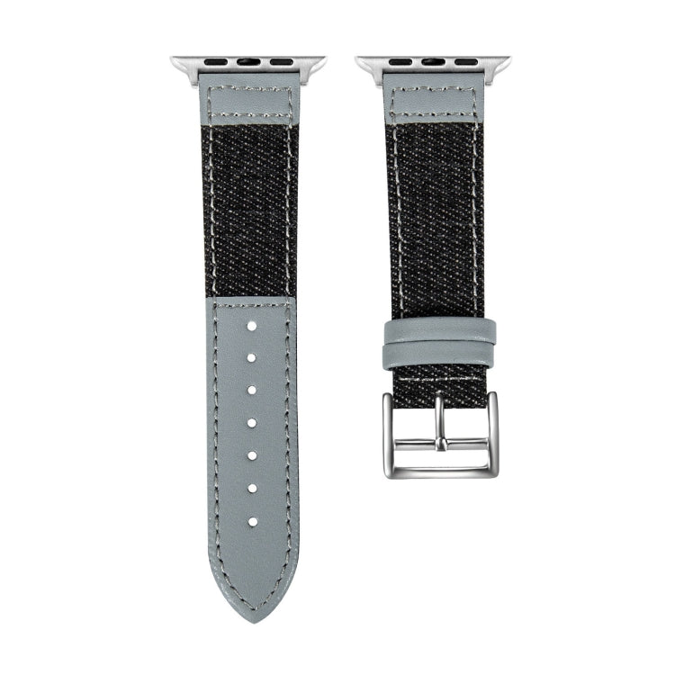 Denim Fit Leather Watch Band For Apple Watch Ultra 49mm&Watch Ultra 2 49mm / Series 9&8&7 45mm / SE 3&SE 2&6&SE&5&4 44mm / 3&2&1 42mm(Black + Light Blue) by bashfashion