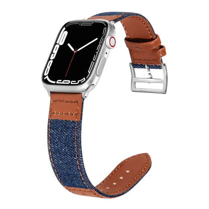 Denim Fit Leather Watch Band For Apple Watch Ultra 49mm&Watch Ultra 2 49mm / Series 9&8&7 45mm / SE 3&SE 2&6&SE&5&4 44mm / 3&2&1 42mm(Blue+Brown) by bashfashion