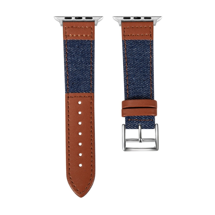 Denim Fit Leather Watch Band For Apple Watch Ultra 49mm&Watch Ultra 2 49mm / Series 9&8&7 45mm / SE 3&SE 2&6&SE&5&4 44mm / 3&2&1 42mm(Blue+Brown) by bashfashion