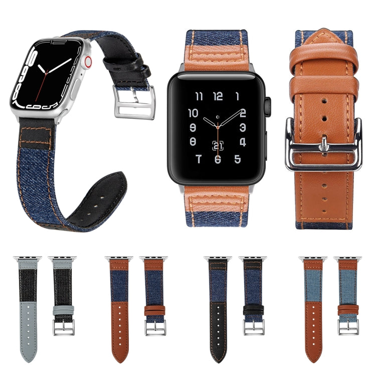 Denim Fit Leather Watch Band For Apple Watch Ultra 49mm&Watch Ultra 2 49mm / Series 9&8&7 45mm / SE 3&SE 2&6&SE&5&4 44mm / 3&2&1 42mm(Blue+Brown) by bashfashion