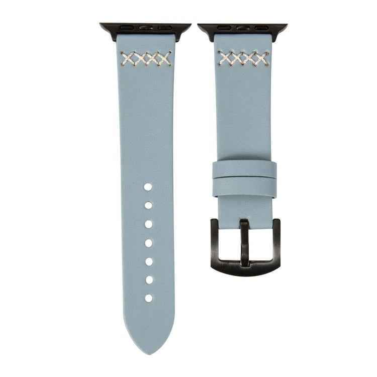Leather Strap Watch Band For Apple Watch Series 9&8&7 41mm / SE 3&SE 2&6&SE&5&4 40mm / 3&2&1 38mm(Light+Blue) by bashfashion