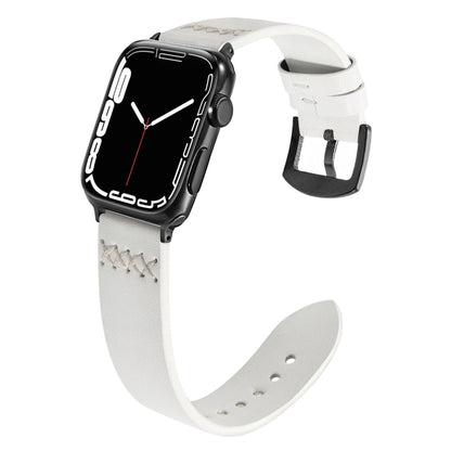 Leather Strap Watch Band For Apple Watch Ultra 49mm&Watch Ultra 2 49mm / Series 9&8&7 45mm / SE 3&SE 2&6&SE&5&4 44mm / 3&2&1 42mm(White) by bashfashion