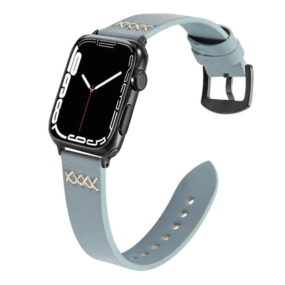 Leather Strap Watch Band For Apple Watch Ultra 49mm&Watch Ultra 2 49mm / Series 9&8&7 45mm / SE 3&SE 2&6&SE&5&4 44mm / 3&2&1 42mm(Light+Blue) by bashfashion