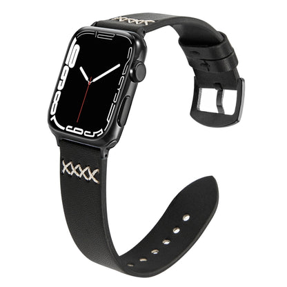 Leather Strap Watch Band For Apple Watch Ultra 49mm&Watch Ultra 2 49mm / Series 9&8&7 45mm / SE 3&SE 2&6&SE&5&4 44mm / 3&2&1 42mm(Black) by bashfashion