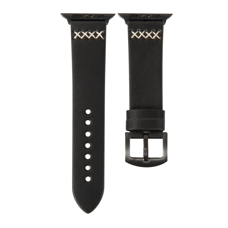 Leather Strap Watch Band For Apple Watch Ultra 49mm&Watch Ultra 2 49mm / Series 9&8&7 45mm / SE 3&SE 2&6&SE&5&4 44mm / 3&2&1 42mm(Black) by bashfashion