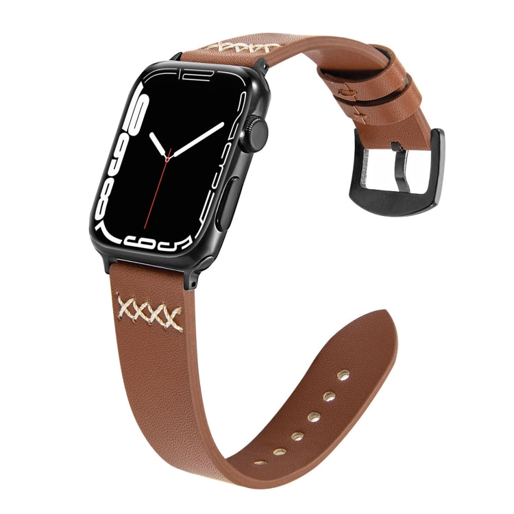 Leather Strap Watch Band For Apple Watch Ultra 49mm&Watch Ultra 2 49mm / Series 9&8&7 45mm / SE 3&SE 2&6&SE&5&4 44mm / 3&2&1 42mm(Brown) by bashfashion