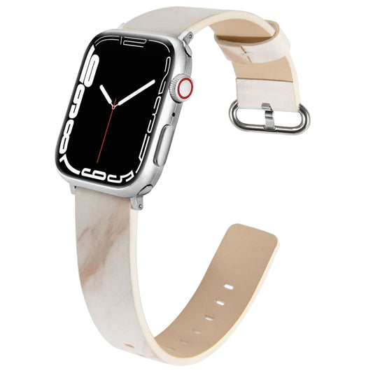 Marbled Leather Strap For Apple Watch Series 9&8&7 41mm / SE 3&SE 2&6&SE&5&4 40mm / 3&2&1 38mm(White) by bashfashion