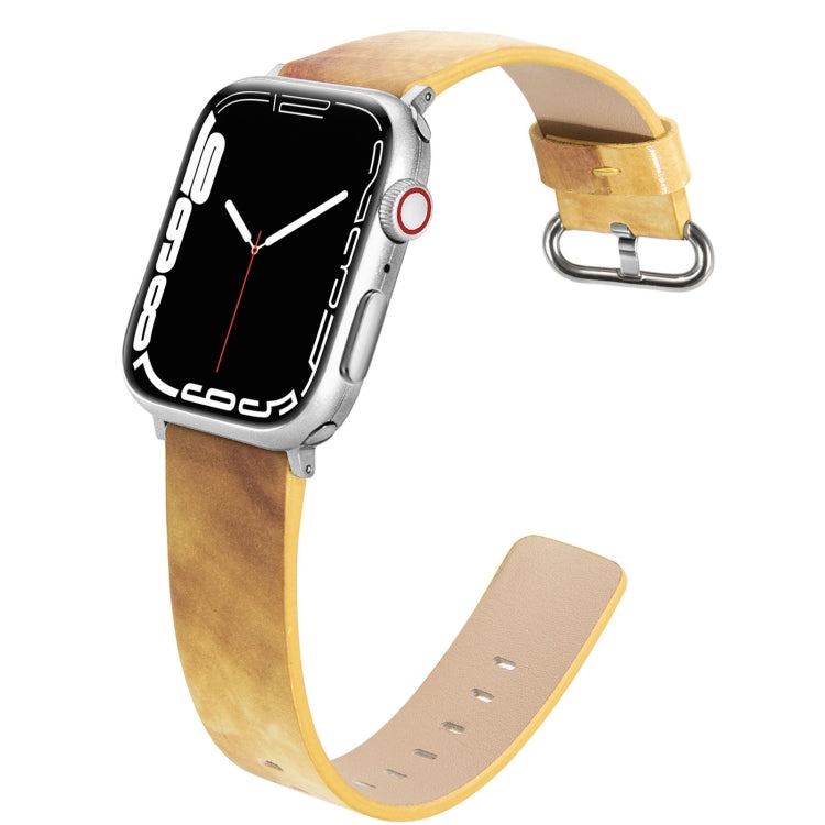 Marbled Leather Strap For Apple Watch Series 9&8&7 41mm / SE 3&SE 2&6&SE&5&4 40mm / 3&2&1 38mm(Yellow) by bashfashion