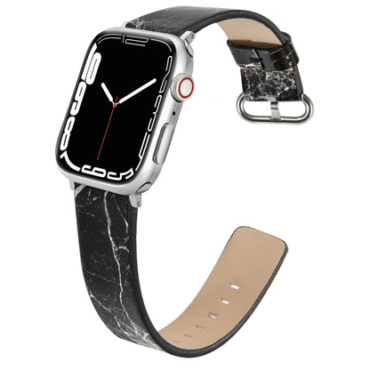 Marbled Leather Strap For Apple Watch Ultra 49mm&Watch Ultra 2 49mm / Series 9&8&7 45mm / SE 3&SE 2&6&SE&5&4 44mm / 3&2&1 42mm(Black) by bashfashion