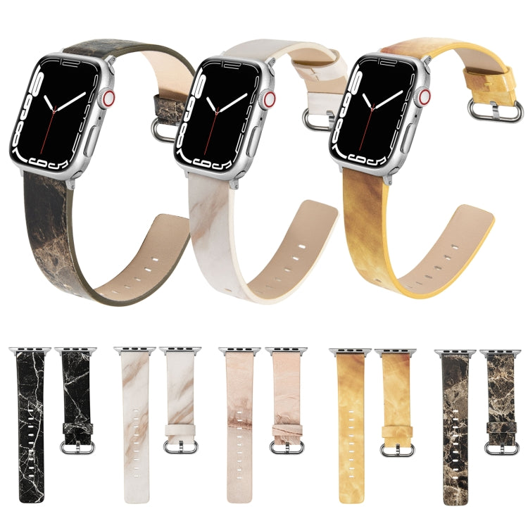 Marbled Leather Strap For Apple Watch Ultra 49mm&Watch Ultra 2 49mm / Series 9&8&7 45mm / SE 3&SE 2&6&SE&5&4 44mm / 3&2&1 42mm(Brown) by bashfashion