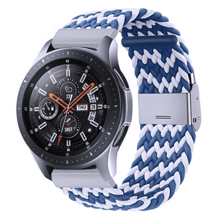 For Samsung Galaxy Watch 4 / Watch 5 20mm Nylon Braided Metal Buckle Watch Band(W Blue White) by bashfashion