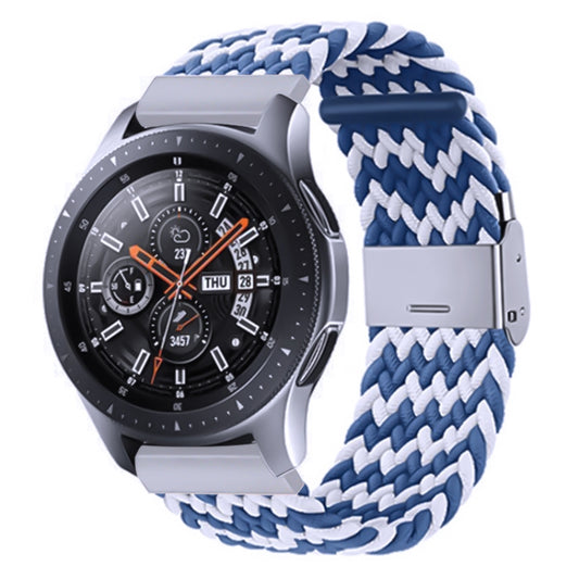 For Samsung Galaxy Watch 4 / Watch 5 20mm Nylon Braided Metal Buckle Watch Band(W Blue White) by bashfashion