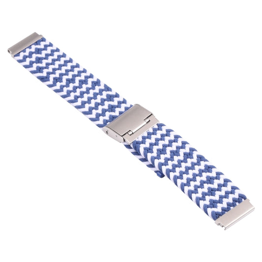 For Samsung Galaxy Watch 4 / Watch 5 20mm Nylon Braided Metal Buckle Watch Band(W Blue White) by bashfashion
