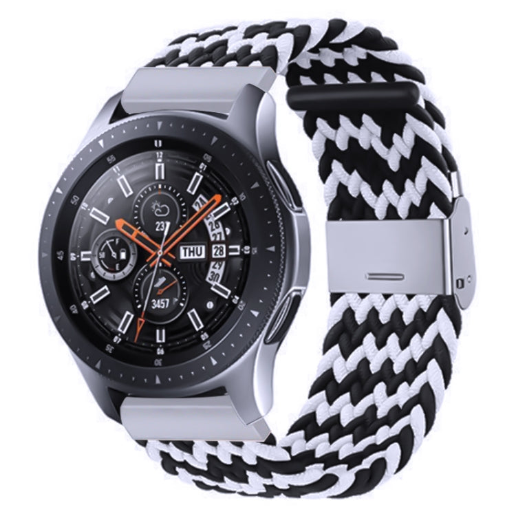For Samsung Galaxy Watch 4 / Watch 5 20mm Nylon Braided Metal Buckle Watch Band(W Black White) by bashfashion
