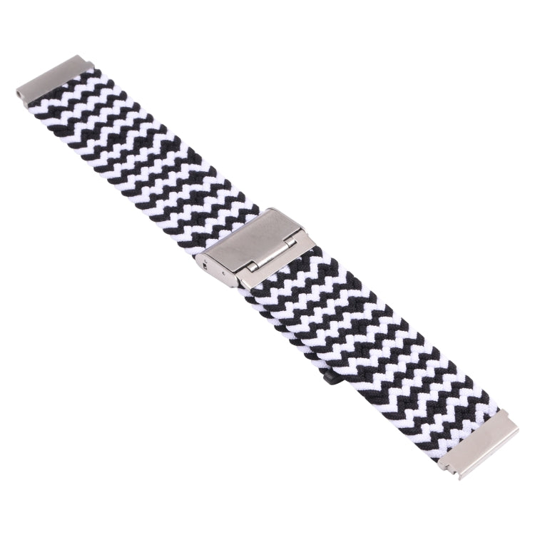 For Samsung Galaxy Watch 4 / Watch 5 20mm Nylon Braided Metal Buckle Watch Band(W Black White) by bashfashion