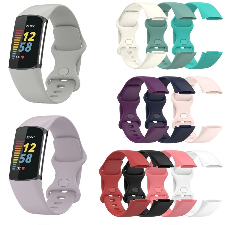 For Fitbit Charge 5 Monochromatic Silicone Watch Band, Size：Large Size(White) by bashfashion
