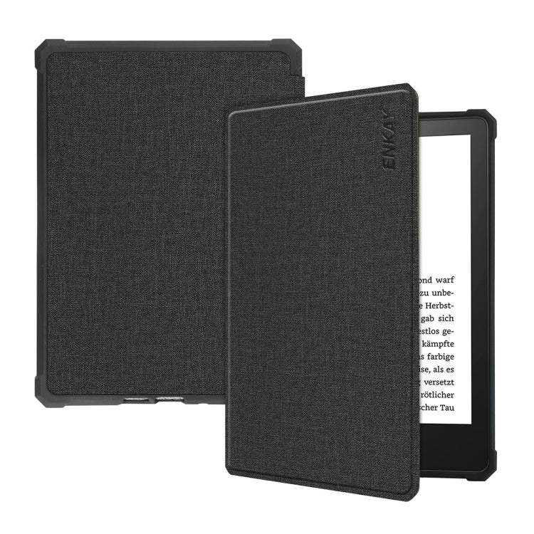 For Amazon Kindle Paperwhite 5 2021 ENKAY Solid Color Denim Texture Horizontal Flip Leather Tablet Case with Sleep / Wake-up Function(Black) by ENKAY