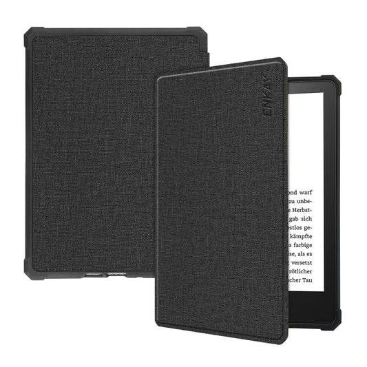 For Amazon Kindle Paperwhite 5 2021 ENKAY Solid Color Denim Texture Horizontal Flip Leather Tablet Case with Sleep / Wake-up Function(Black) by ENKAY
