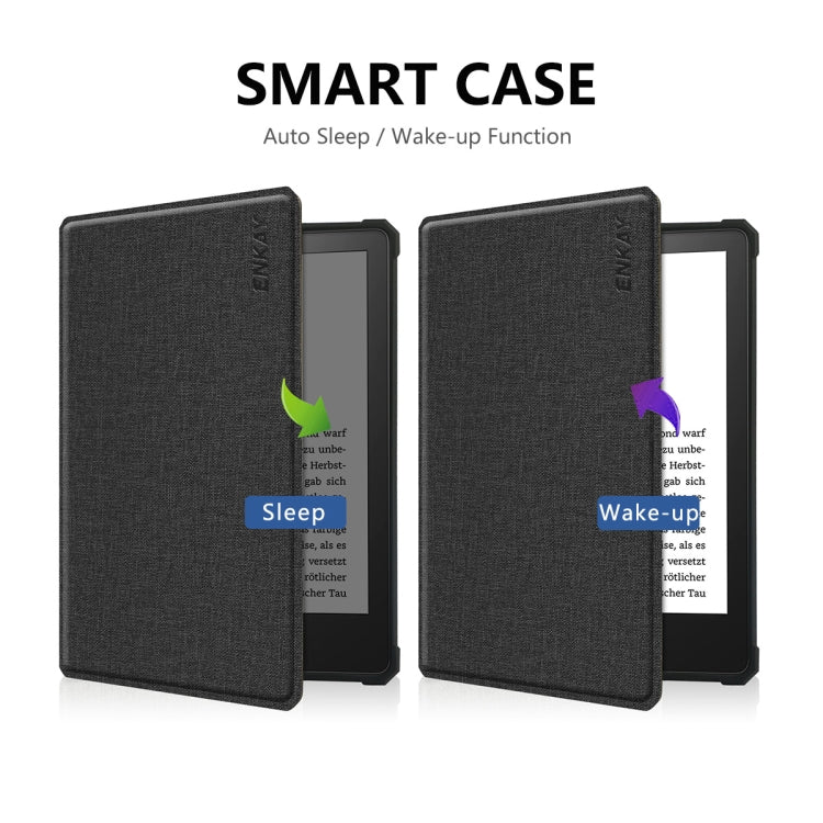 For Amazon Kindle Paperwhite 5 2021 ENKAY Solid Color Denim Texture Horizontal Flip Leather Tablet Case with Sleep / Wake-up Function(Black) by ENKAY