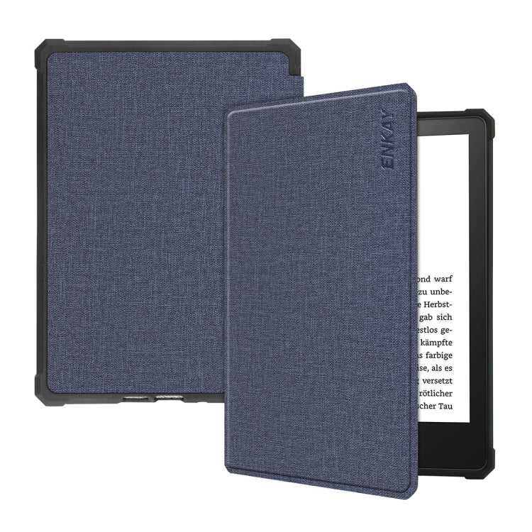For Amazon Kindle Paperwhite 5 2021 ENKAY Solid Color Denim Texture Horizontal Flip Leather Tablet Case with Sleep / Wake-up Function(Dark Blue) by ENKAY