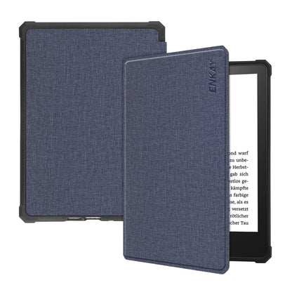 For Amazon Kindle Paperwhite 5 2021 ENKAY Solid Color Denim Texture Horizontal Flip Leather Tablet Case with Sleep / Wake-up Function(Dark Blue) by ENKAY