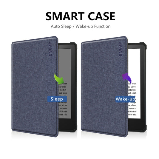 For Amazon Kindle Paperwhite 5 2021 ENKAY Solid Color Denim Texture Horizontal Flip Leather Tablet Case with Sleep / Wake-up Function(Dark Blue) by ENKAY
