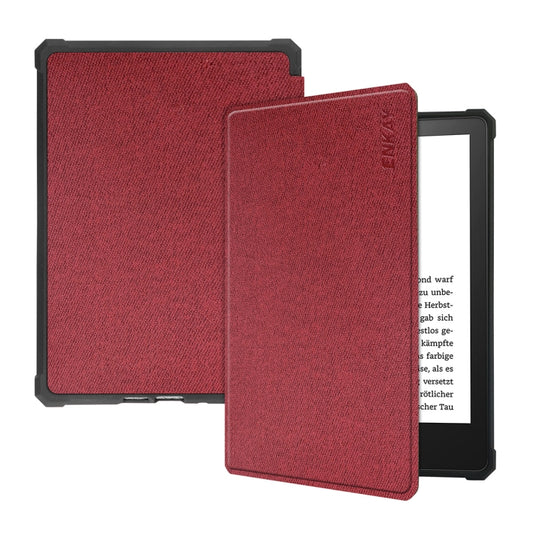 For Amazon Kindle Paperwhite 5 2021 ENKAY Solid Color Denim Texture Horizontal Flip Leather Tablet Case with Sleep / Wake-up Function(Wine Red) by ENKAY