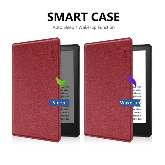For Amazon Kindle Paperwhite 5 2021 ENKAY Solid Color Denim Texture Horizontal Flip Leather Tablet Case with Sleep / Wake-up Function(Wine Red) by ENKAY