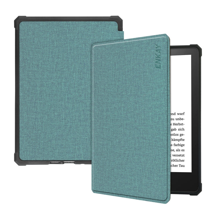 For Amazon Kindle Paperwhite 5 2021 ENKAY Solid Color Denim Texture Horizontal Flip Leather Tablet Case with Sleep / Wake-up Function(Green) by ENKAY
