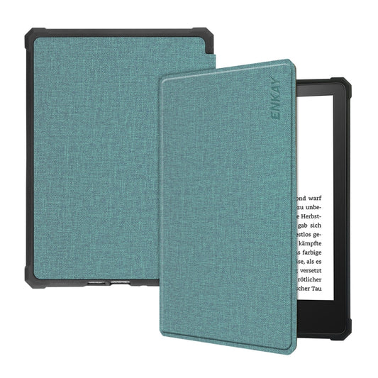 For Amazon Kindle Paperwhite 5 2021 ENKAY Solid Color Denim Texture Horizontal Flip Leather Tablet Case with Sleep / Wake-up Function(Green) by ENKAY
